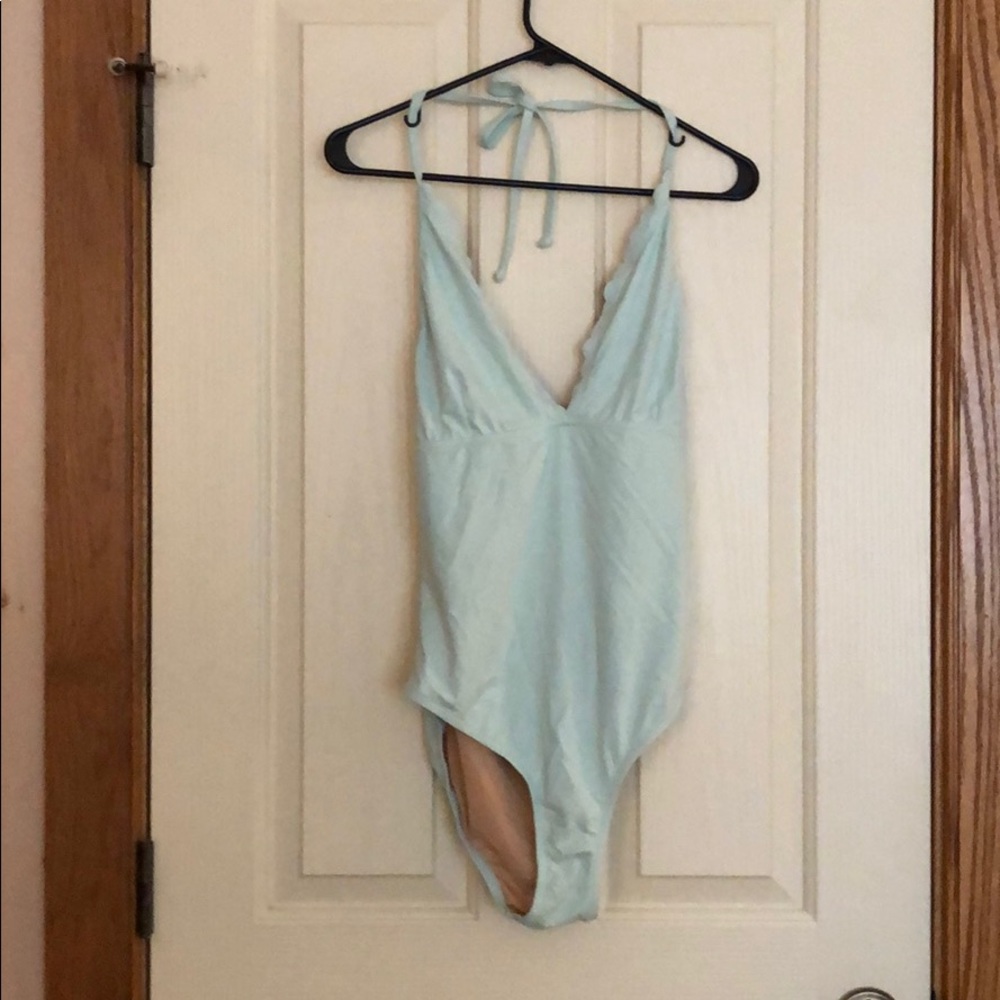 J crew halter bathing suit with scalloped detail
